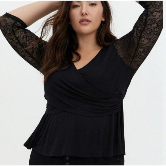 Torrid Super Soft Lace Surplice Peplum Crop Top - Size 3X - Picture 1 of 12